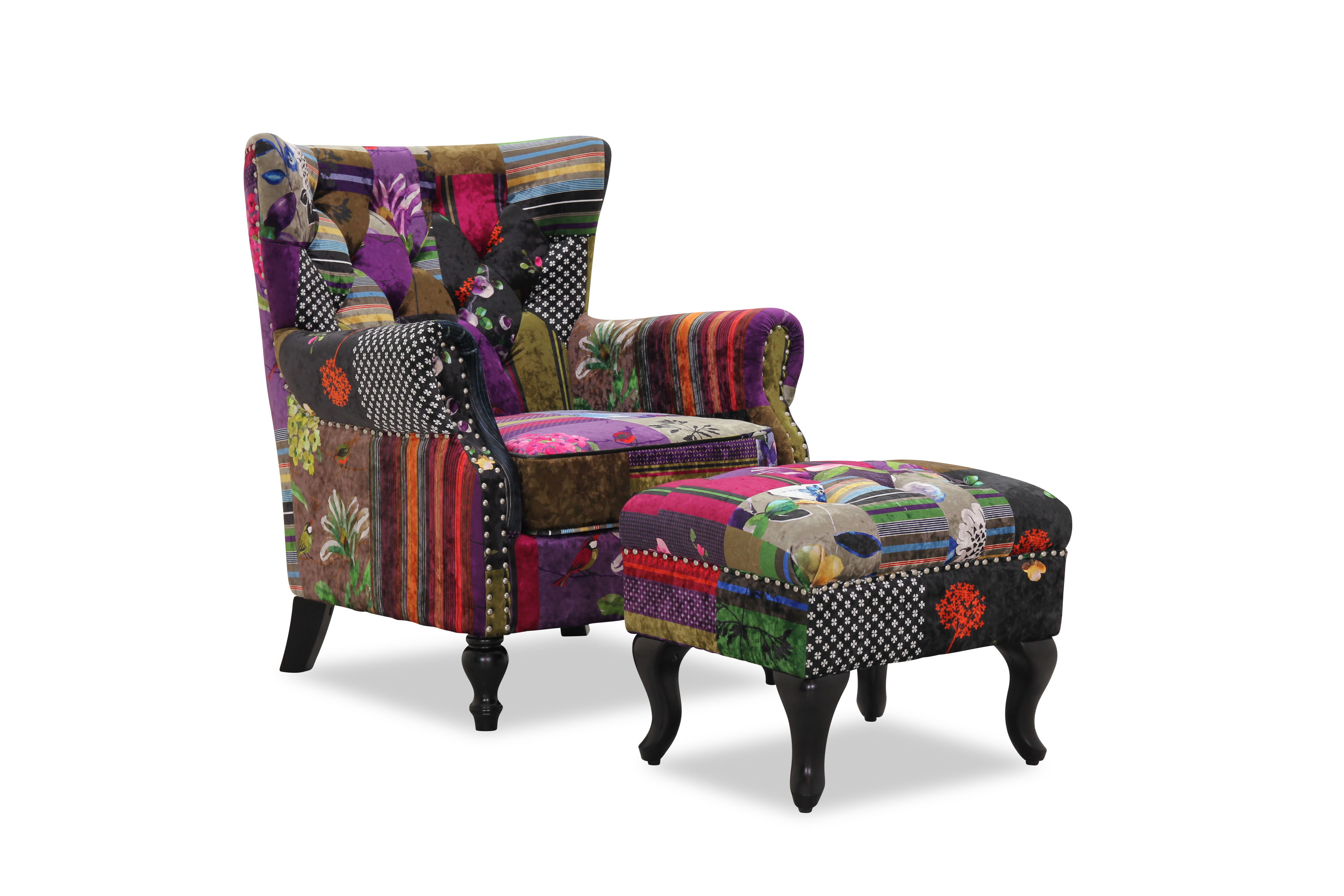 London fåtölj och pall - patchmönster