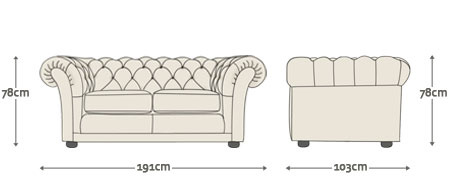 SHAKESPEARE CHESTERFIELD 2-SITS ANTIQUE RED